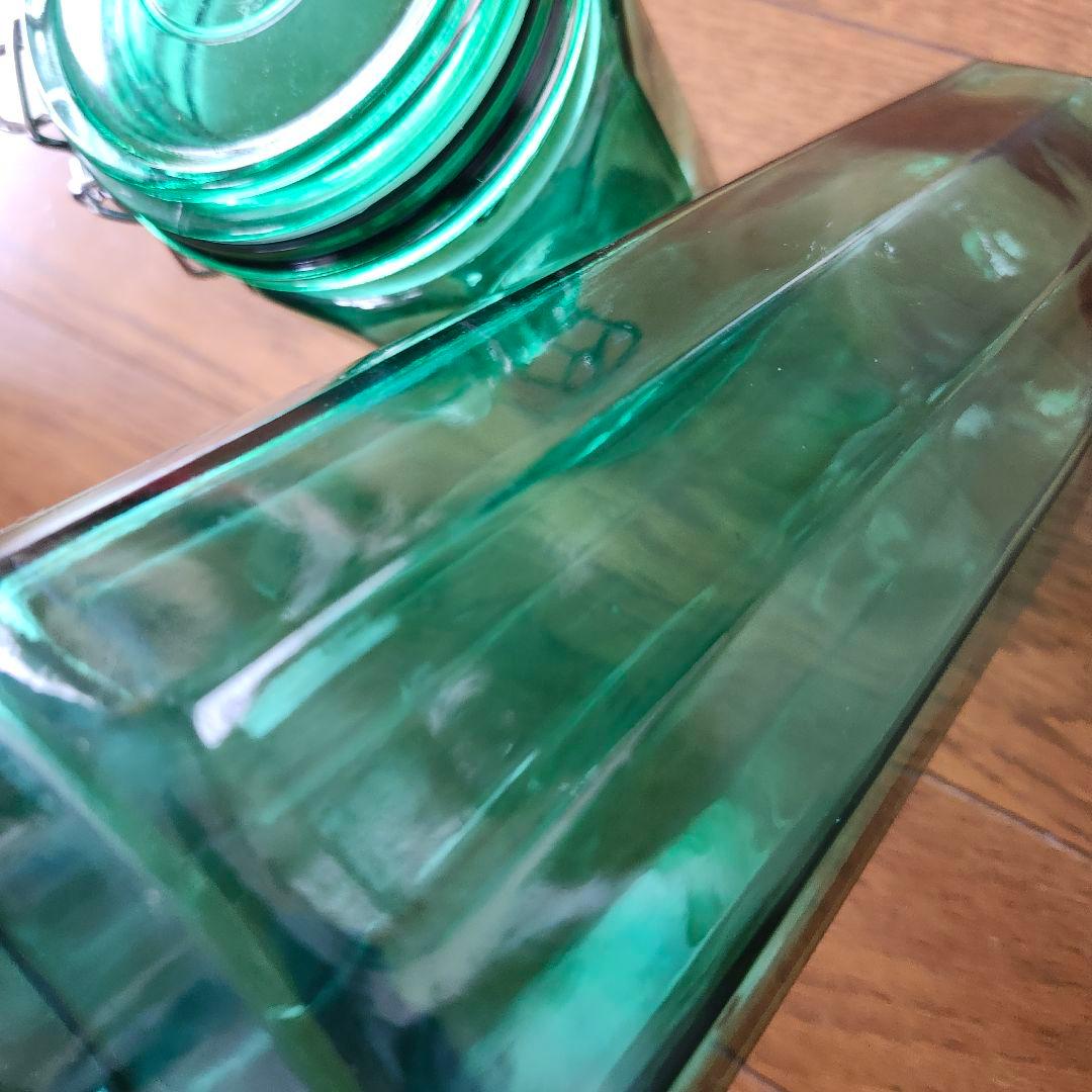 ガラス　キャニスター　ヴィンテージ　アンティーク　レトロ　グリーン