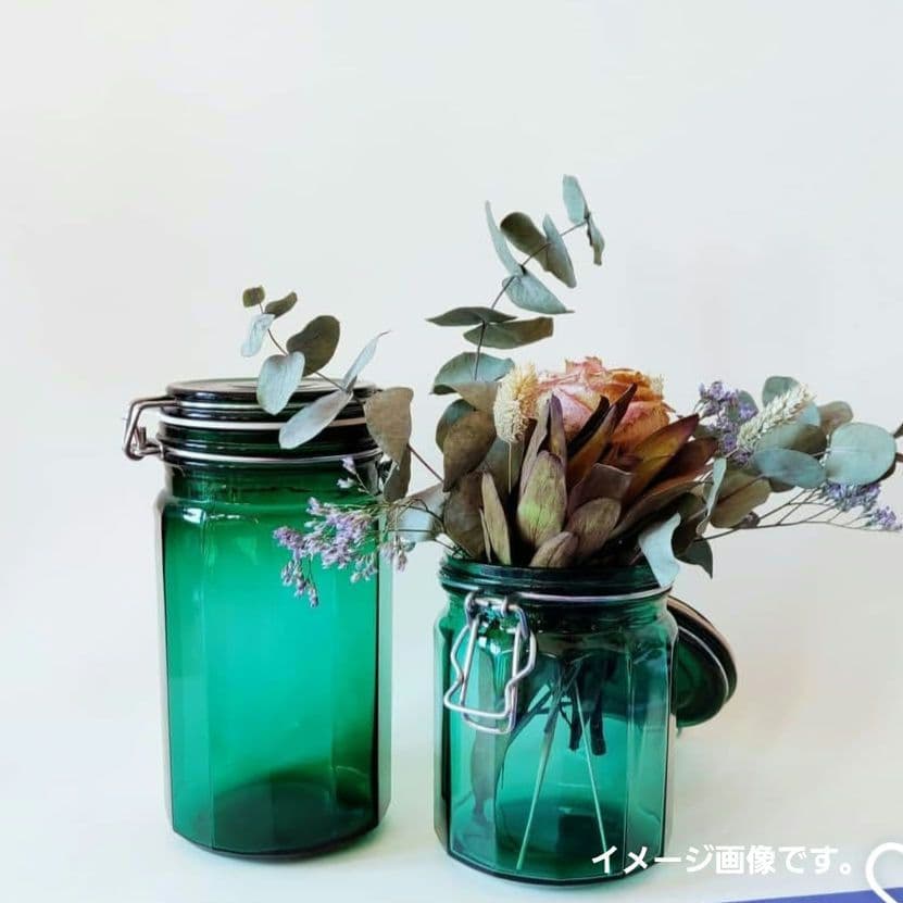 ガラス　キャニスター　ヴィンテージ　アンティーク　レトロ　グリーン