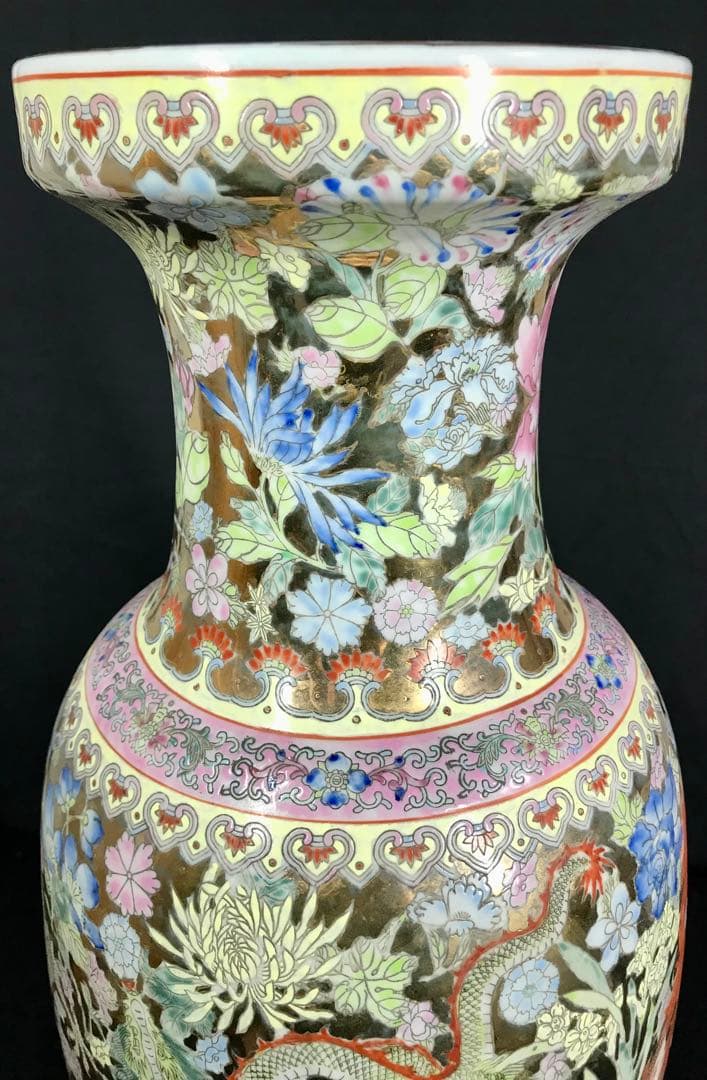 よ*う様 中国古玩 景徳鎮製 粉彩 九龍百花 大花瓶 磁器 高さ約60cm