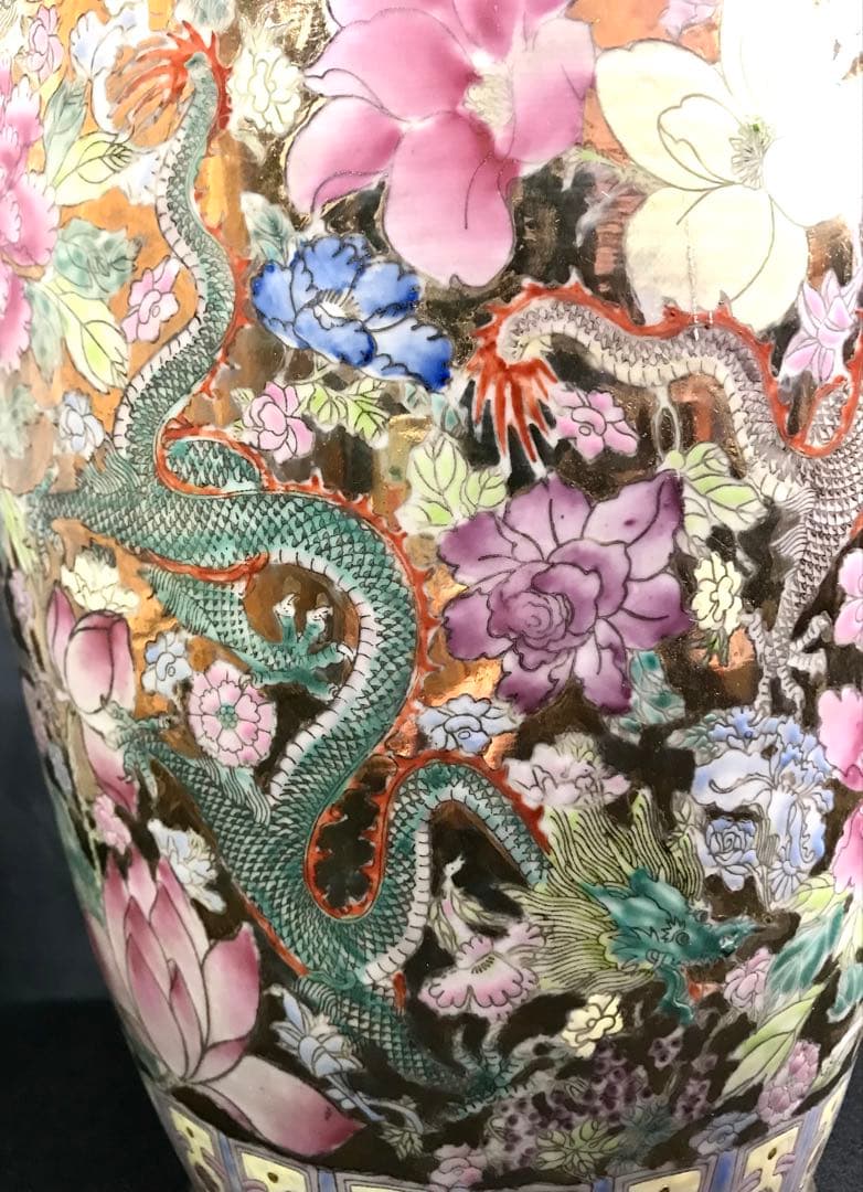 よ*う様 中国古玩 景徳鎮製 粉彩 九龍百花 大花瓶 磁器 高さ約60cm