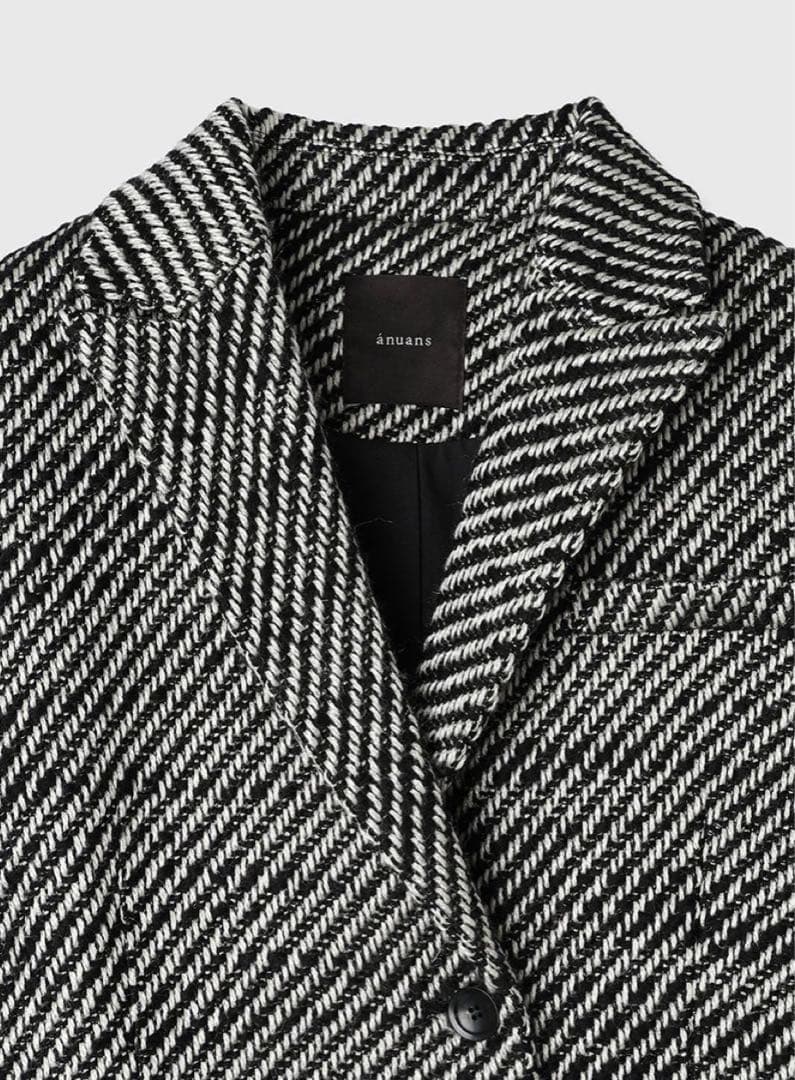 アニュアンス ツイードウールジャケットコート ブラック