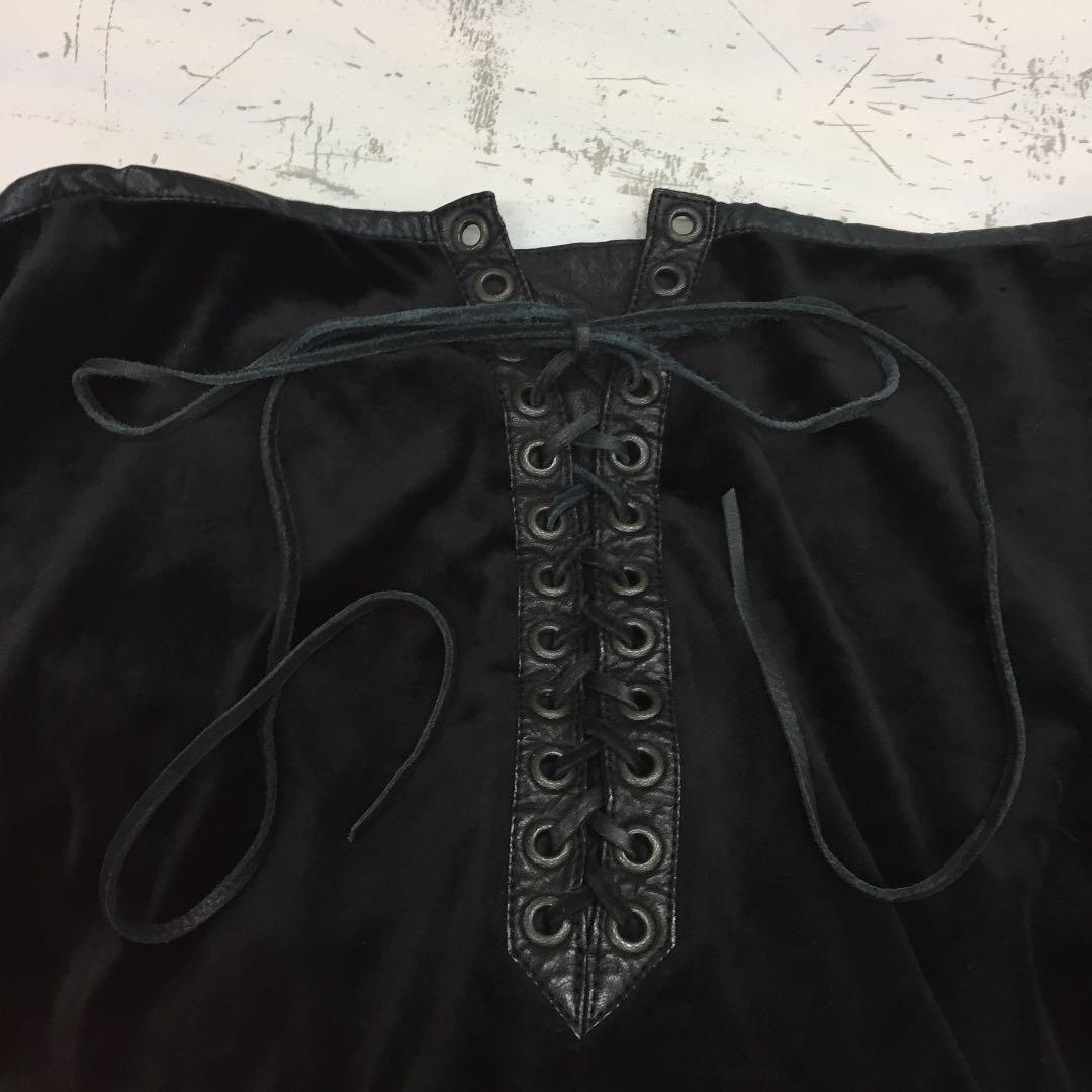 Y2K 古着 if six was nine 鹿革×ベロア編み上げサルエルパンツ