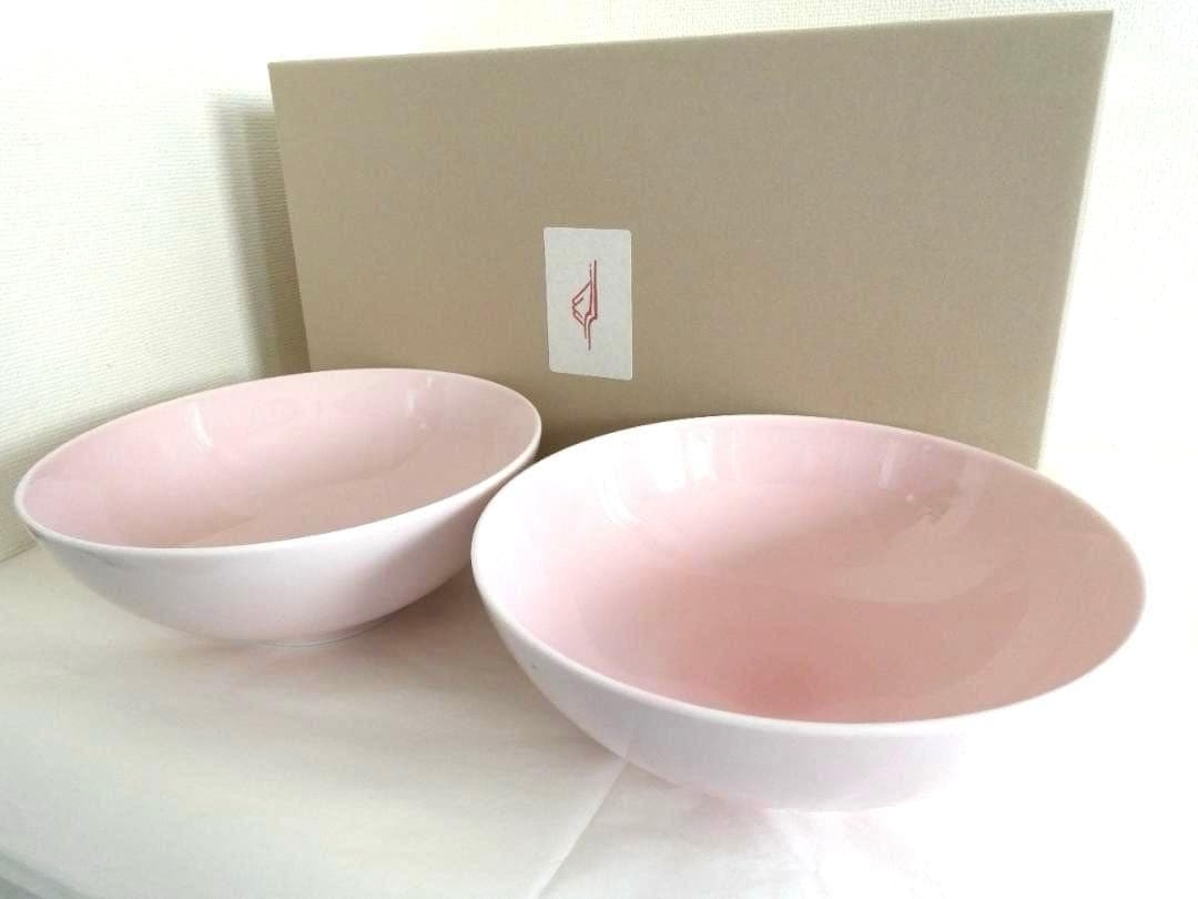 【深川製磁】桃釉　めん鉢　ボウル　ペア お正月　ひな祭り