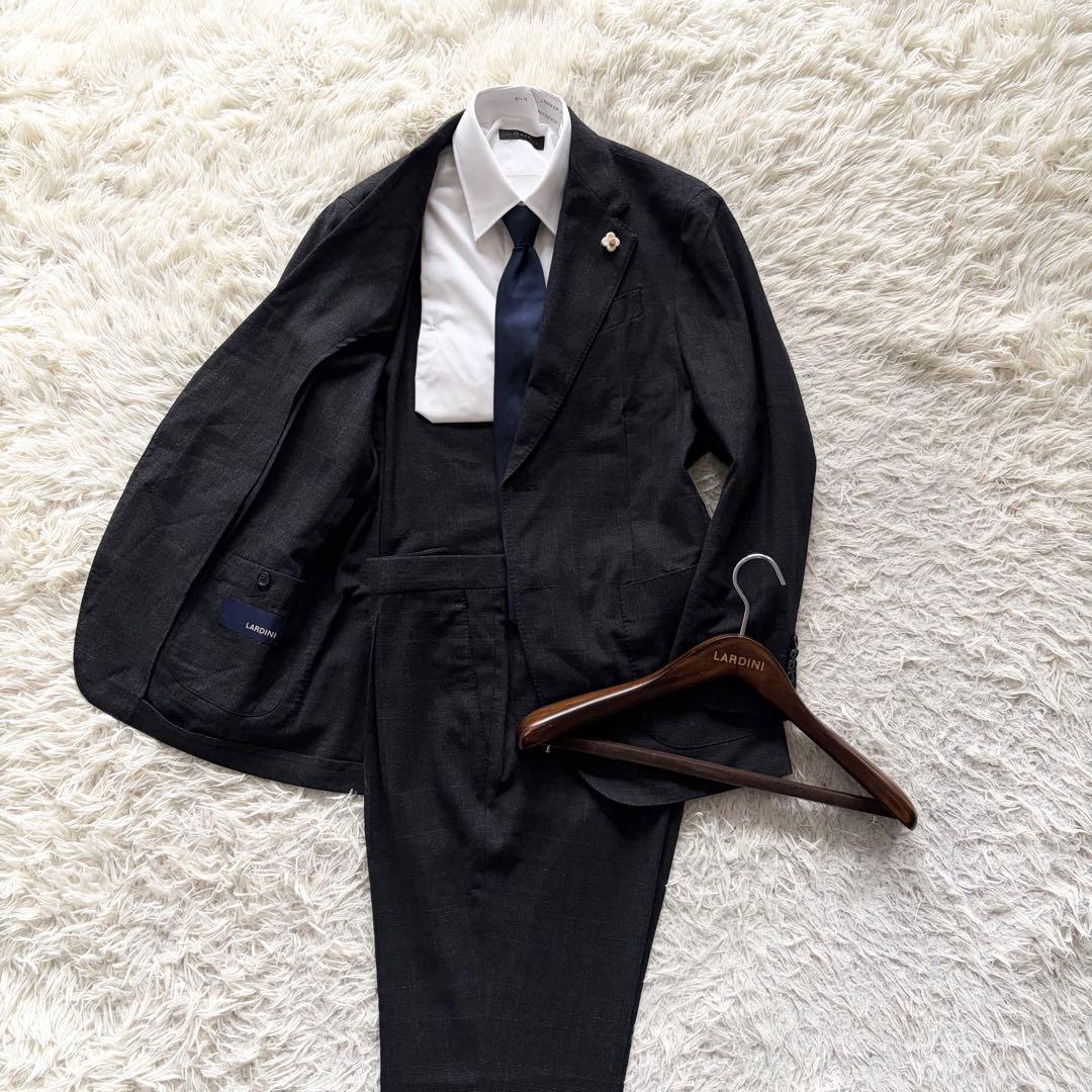 <23AW> LARDINI easy 新ロゴ ダークグレー ウールスーツ 48