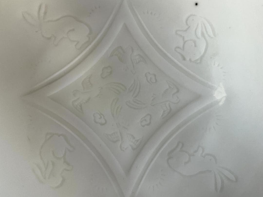 皿■可愛い兎紋白磁皿 5枚 大皿 鳥 古美術 時代物 骨董品 21.6cm■