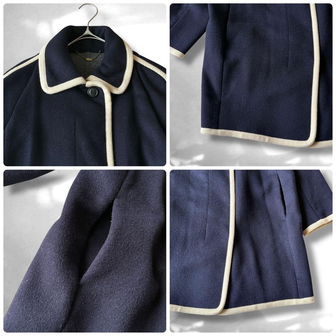 トゥモローランド　マカフィー　パイピング　カラーコート　ウール混　ネイビー　M