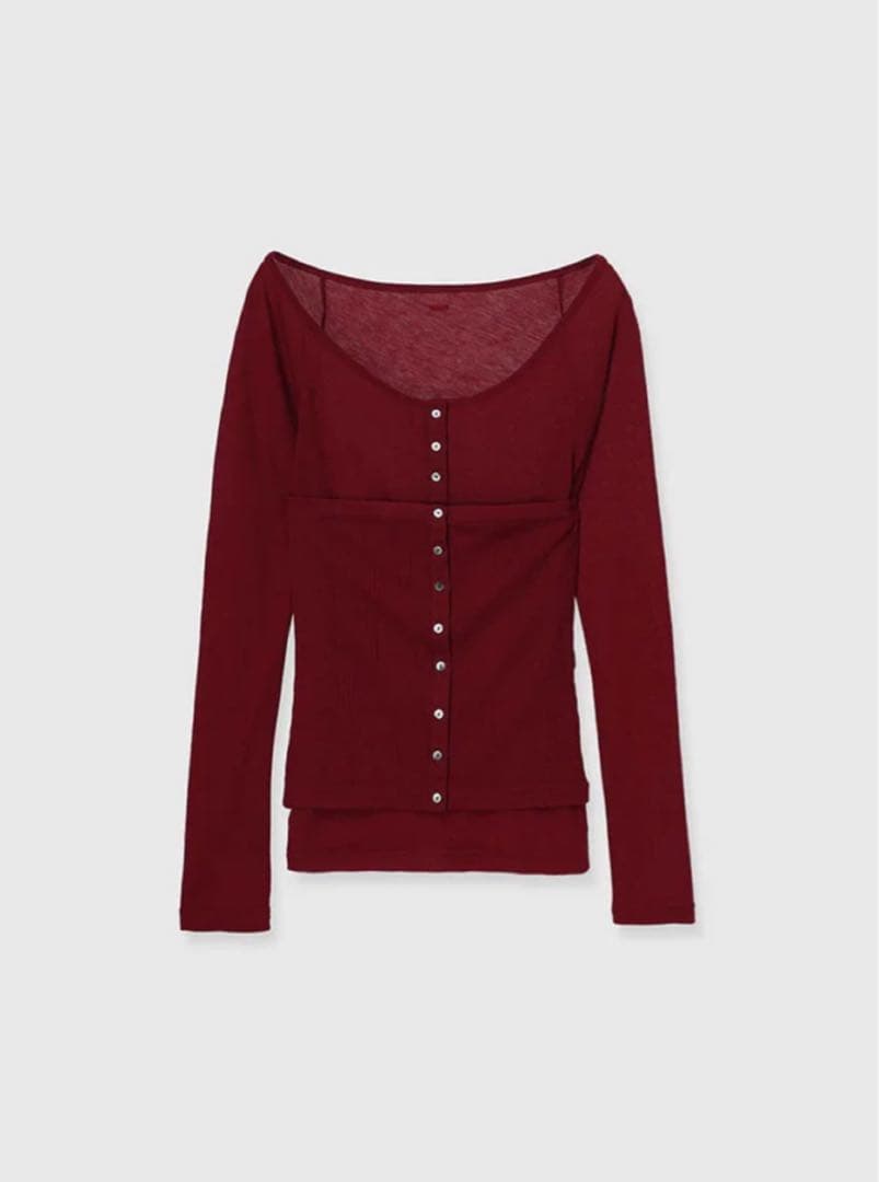 anuans シアーウールレイヤリングトップス 赤