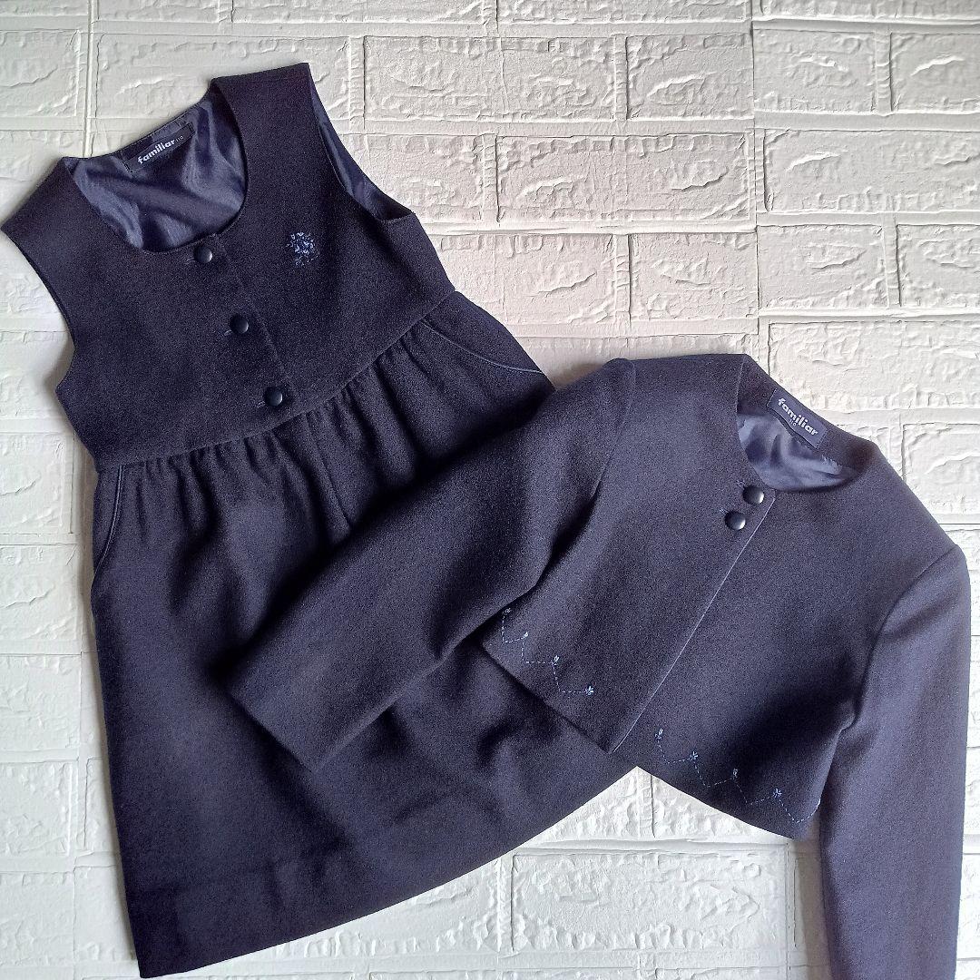 ファミリア 美品 ボレロアンサンブル ワンピース 110 刺繍 フォーマル 濃紺