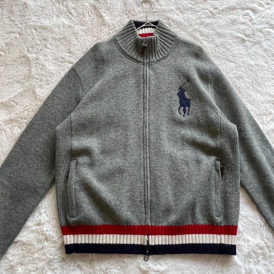 美品　ポロラルフローレン　LL ビッグポニー ジップアップニット エルボーパッチ