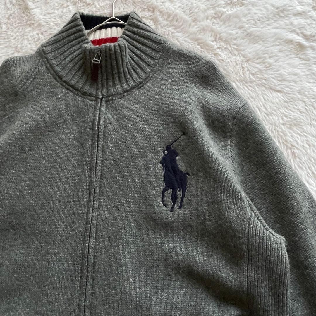 美品　ポロラルフローレン　LL ビッグポニー ジップアップニット エルボーパッチ