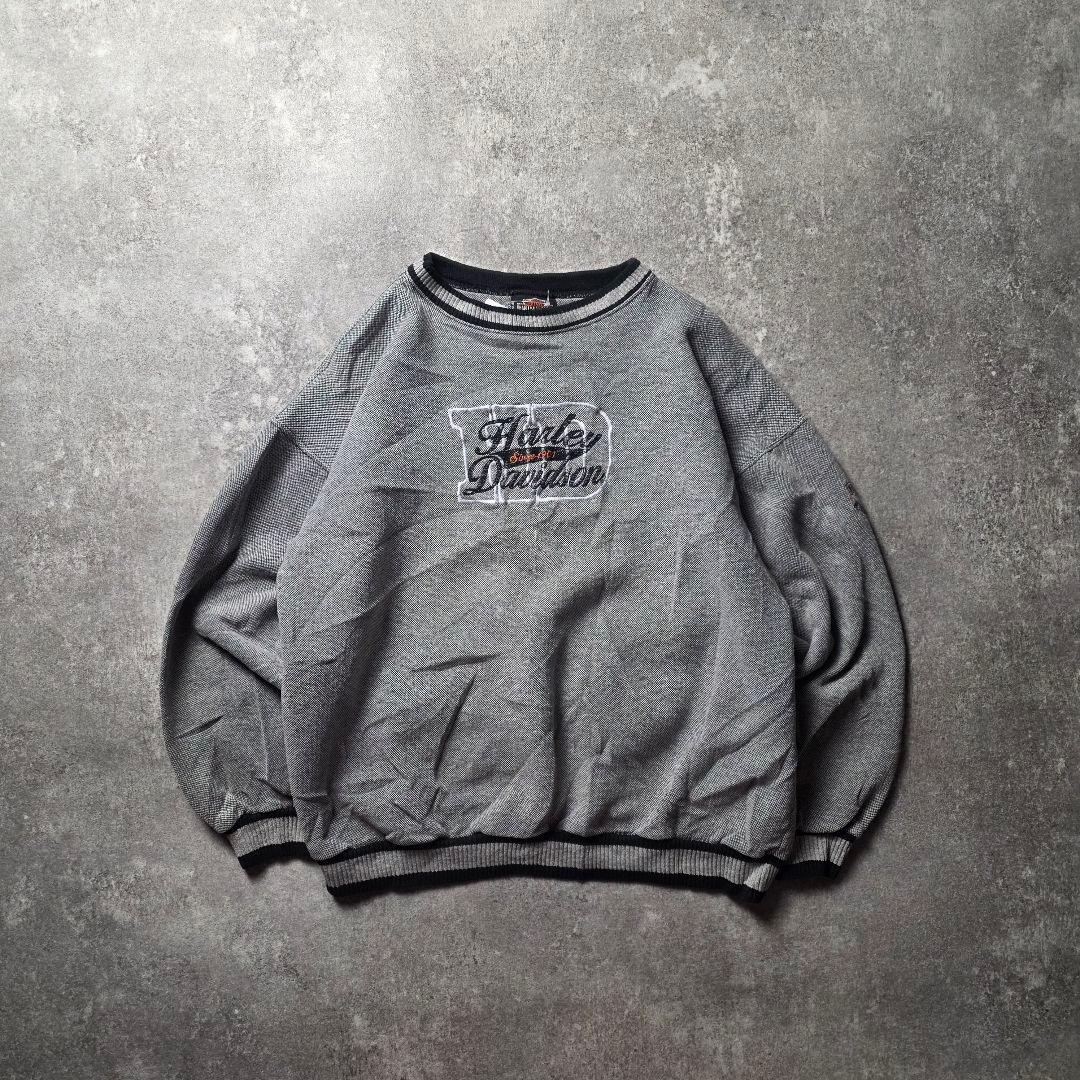 USA製HARLEYDAVIDSONハーレースウェットトレーナー短丈刺繍ロゴL