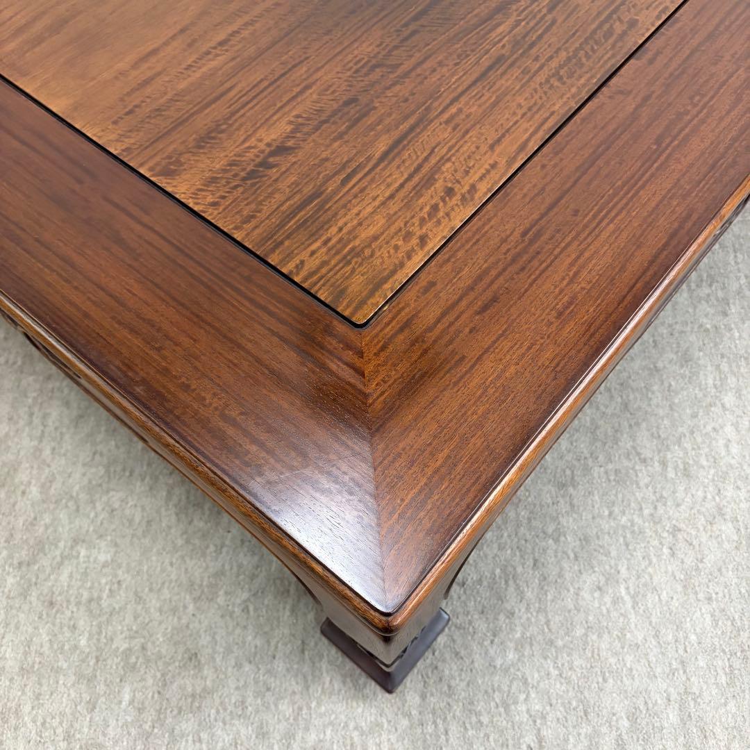 大阪唐木指物【中澤唐木】花梨五尺座卓 菊彫 漆塗生地