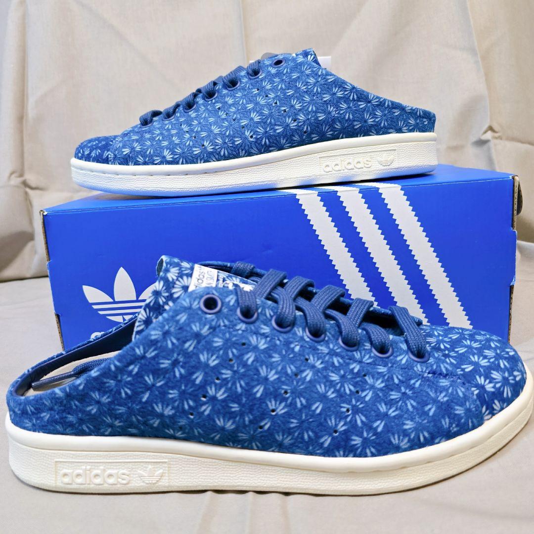 【極美品】adidas StanSmith 花柄ミュール靴　ブルー　23.5cm