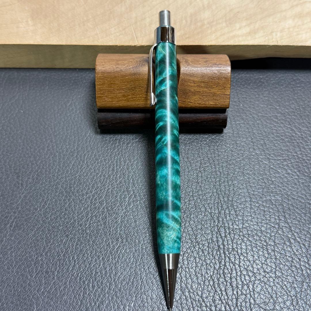 111栃トラ杢スタビ　木製シャーペン　強低重心テーパー　ステンレス　ギラギラ杢