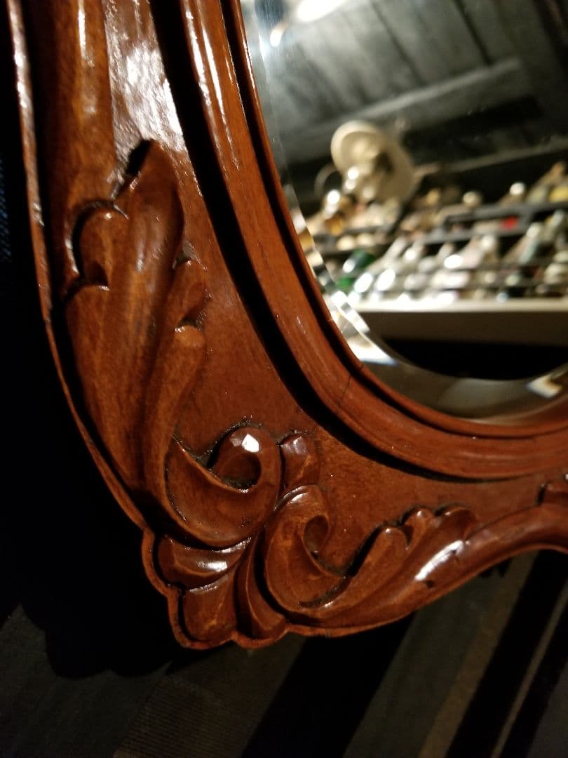 イギリス　チーク　ウッド　バロック　様式　アカンサス　無垢材　手彫り　ミラー