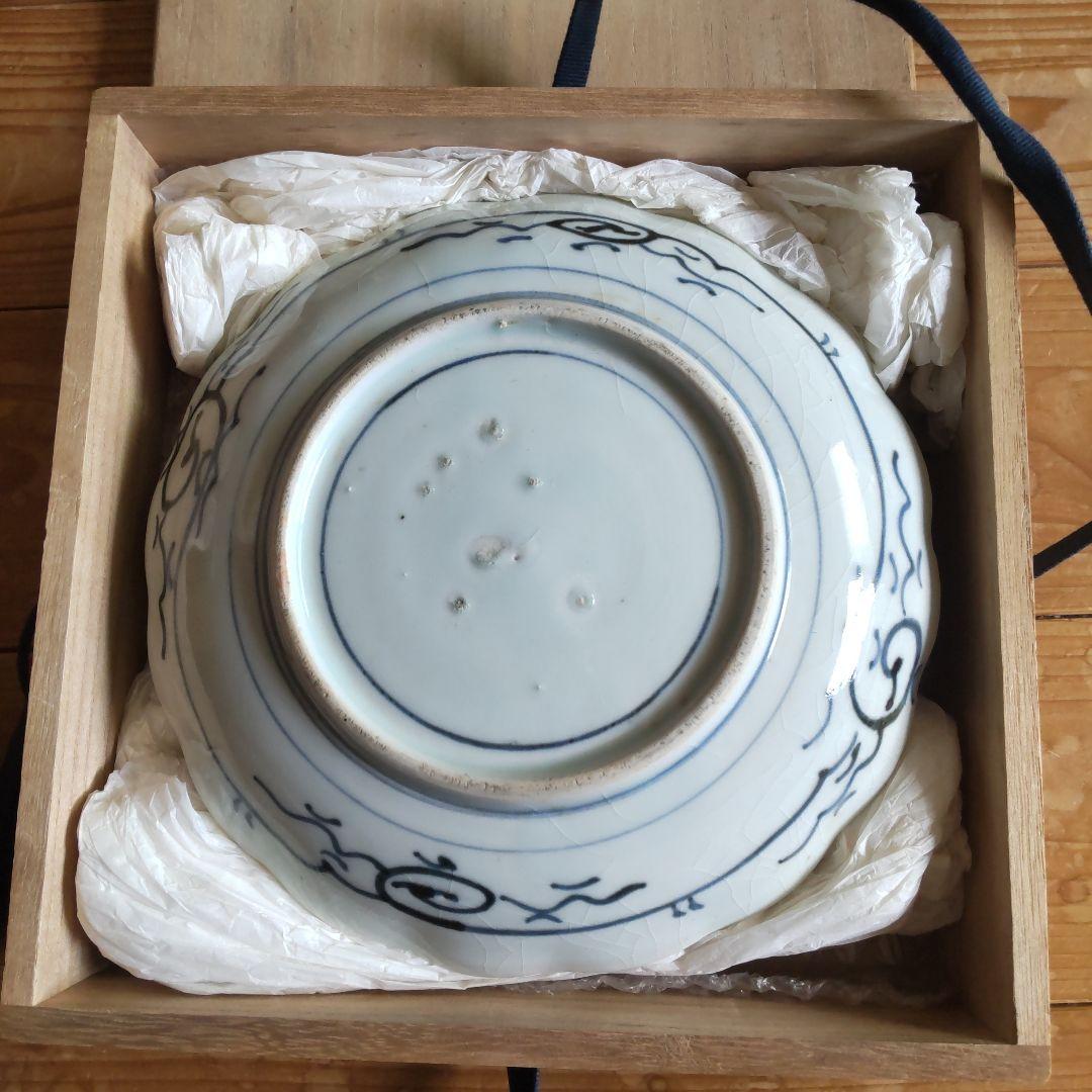 古伊万里 直径20cm 染付け山水紋 木箱付き