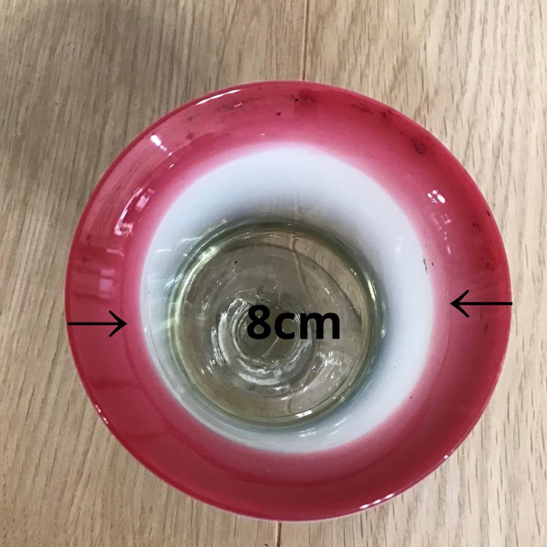 アンティーク　明治〜大正　手吹き　ガラス　厚底　3色氷コップ　赤ふち　氷水