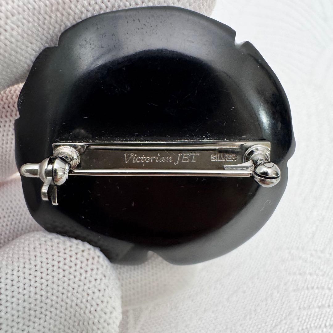 Victorian JET ブラック バラ ブローチ 天然 ジェット