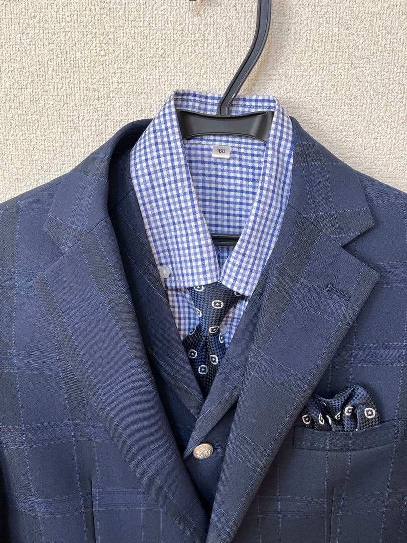 【男の子】ワンダーファクトリーフォーマルスーツ 160Ａネイビーブルーチェック