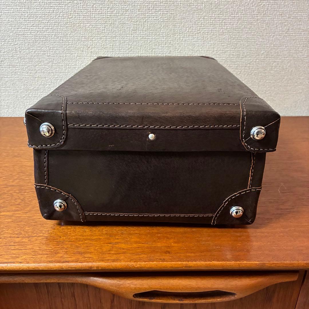 美品 トランク ダークブラウン 革製 ヴィンテージ アンティーク 鍵付き カバン
