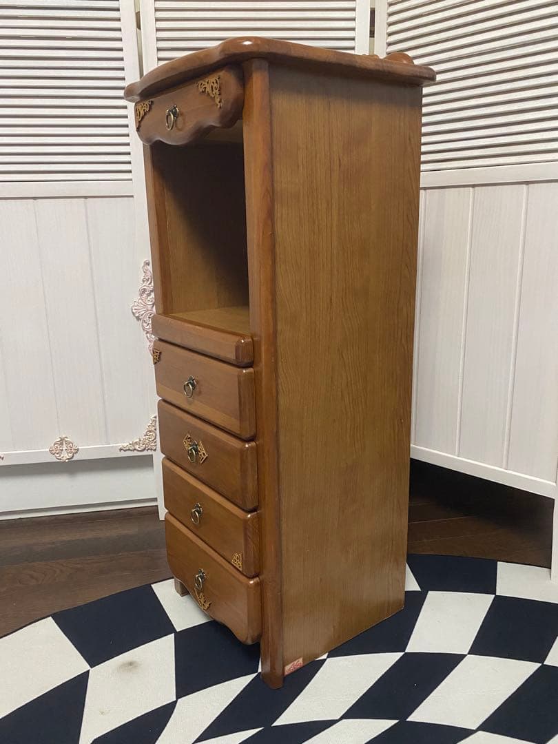 ナチュラルロココ♦️ヴィンテージ サイドテーブル兼シェルフ♦️５段＆オープンスペース