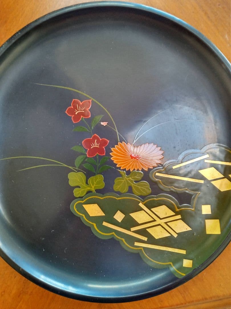 【美品】秀衡塗 高級 盛皿 菓子皿 漆器 花 漆塗り 皿 天然木