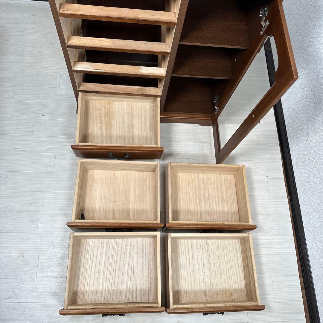 クラシックスタイル チェスト キャビネット ガラス扉 金属取手 i4※