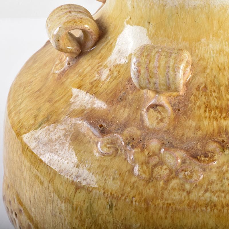 中国　黄釉　貼龍鳳凰文　六耳瓶　C　R7669B