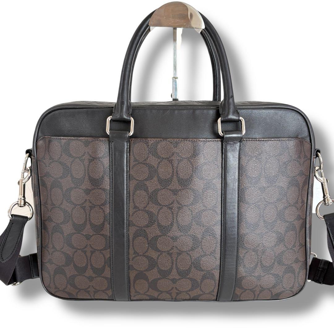 COACH メンズ コーチ シグネチャー レザー ブリーフケース 2way 茶黒