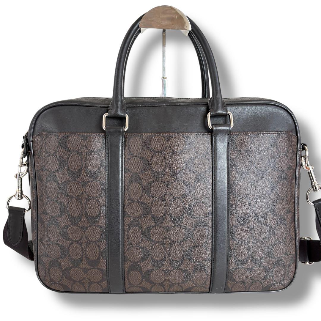 COACH メンズ コーチ シグネチャー レザー ブリーフケース 2way 茶黒