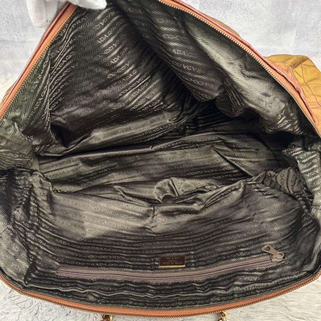 極美品 PRADA ナイロン ボストンバッグ 三角プレート 斜め掛け ブラウン