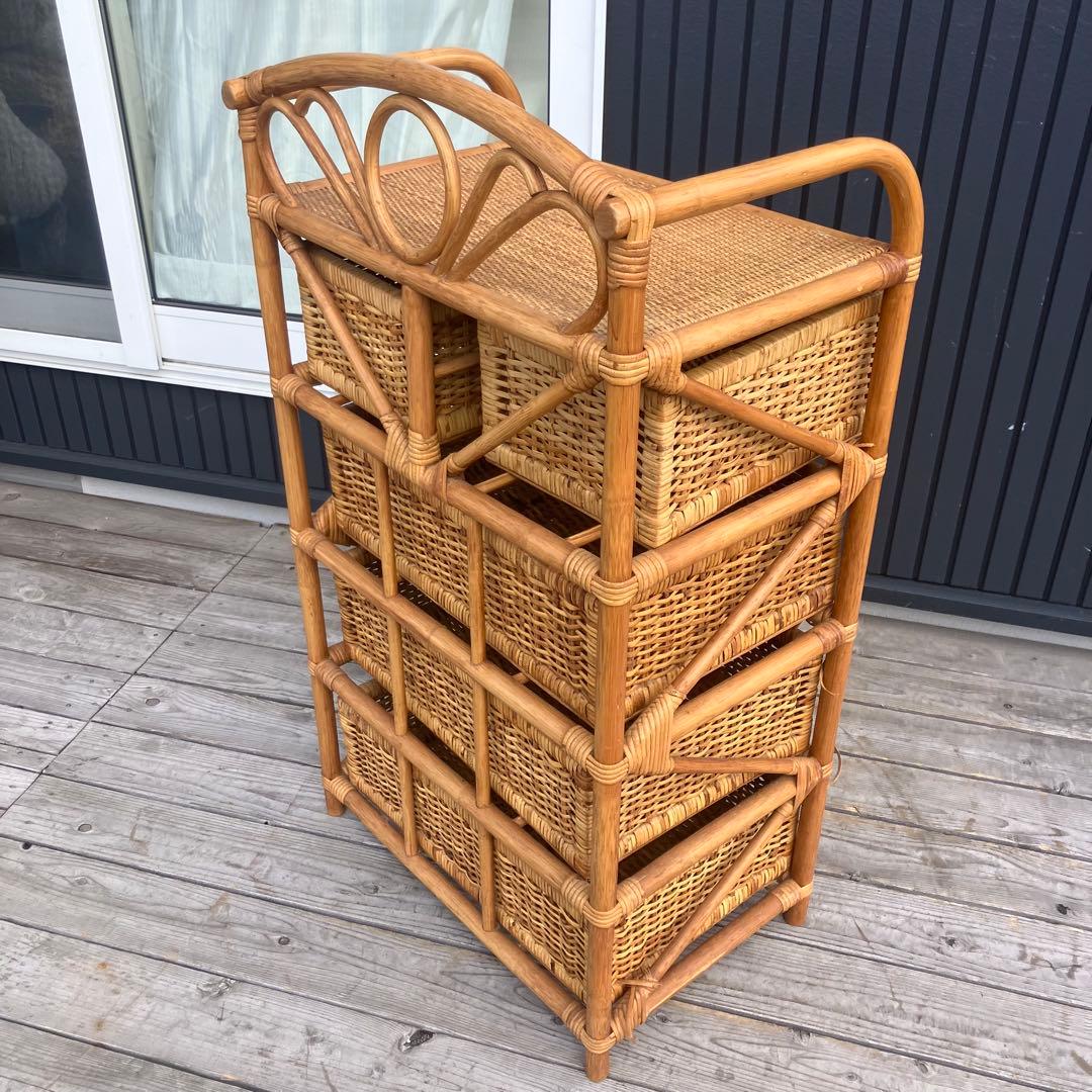 昭和レトロ ラタンチェスト 収納4段5杯 引き出し箪笥 古家具 ビンテージ