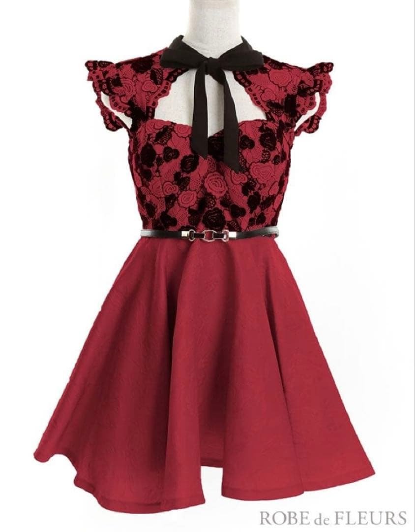 ROBE de FLEURS 赤 Aラインドレス Sサイズ　クリスマス　ワンピ