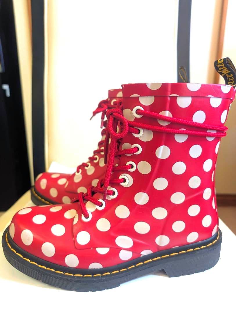 ドクターマチーン　 赤白ドット 8ホールレインブーツ UK5