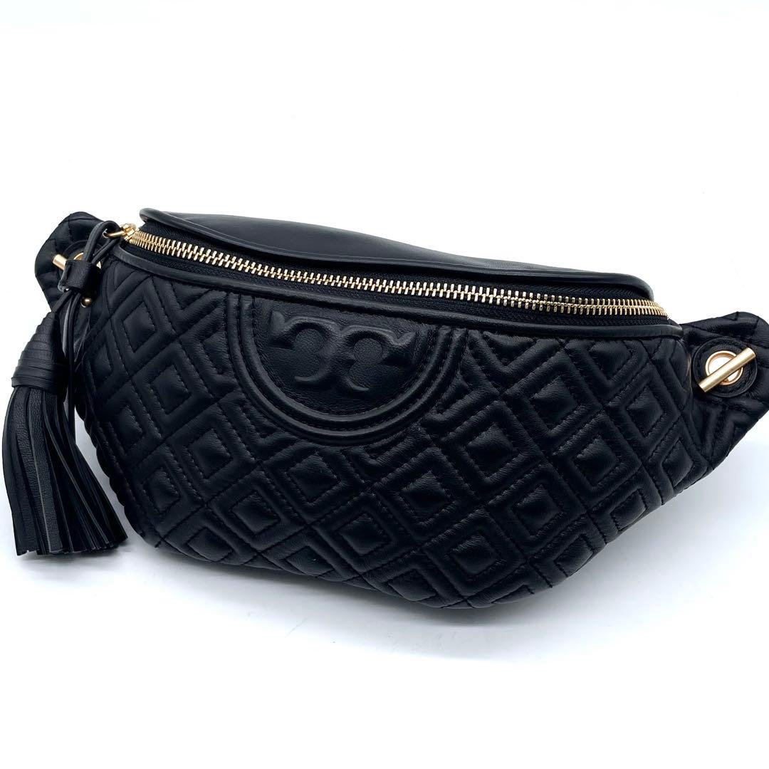 未使用級✨トリーバーチ フレミング ボディバッグ キルティング レザー ブラック