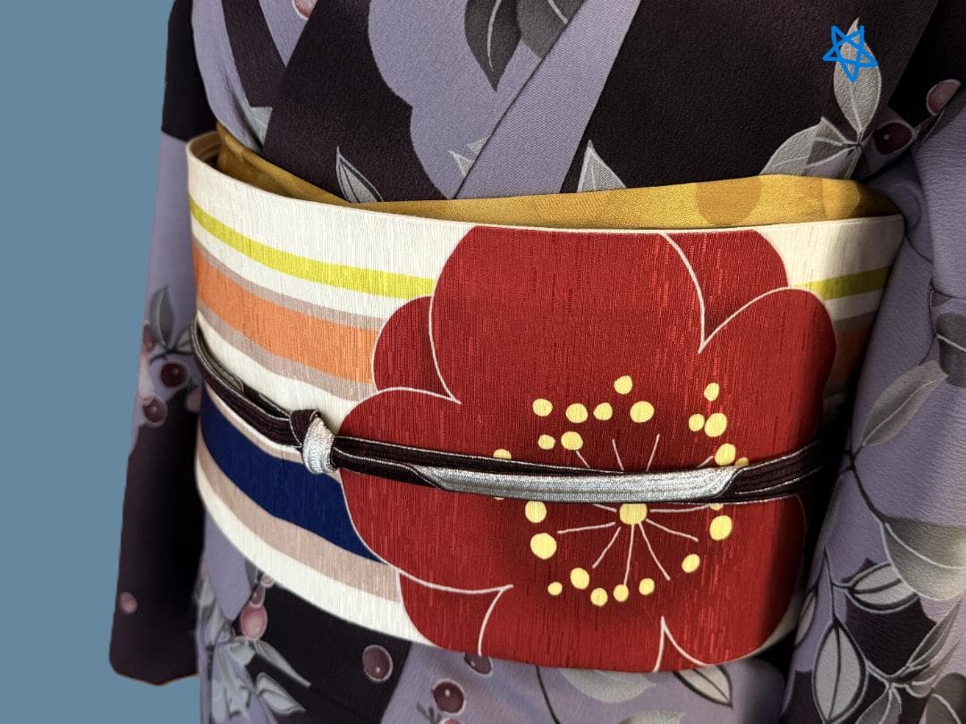 帯７　WA.KKA　梅の花・枝とおみくじ京袋帯　アイボリー系　約３７６×３１