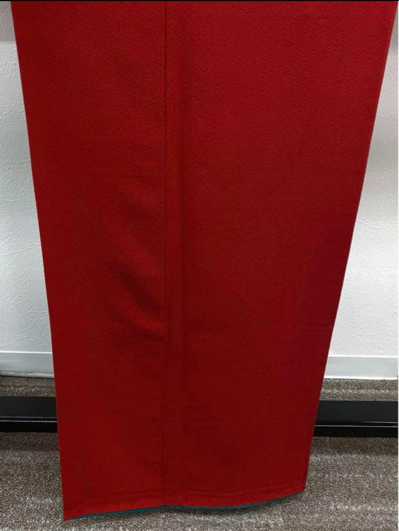 無地振袖 シンプル ちりめん 茜色系 身丈155cm