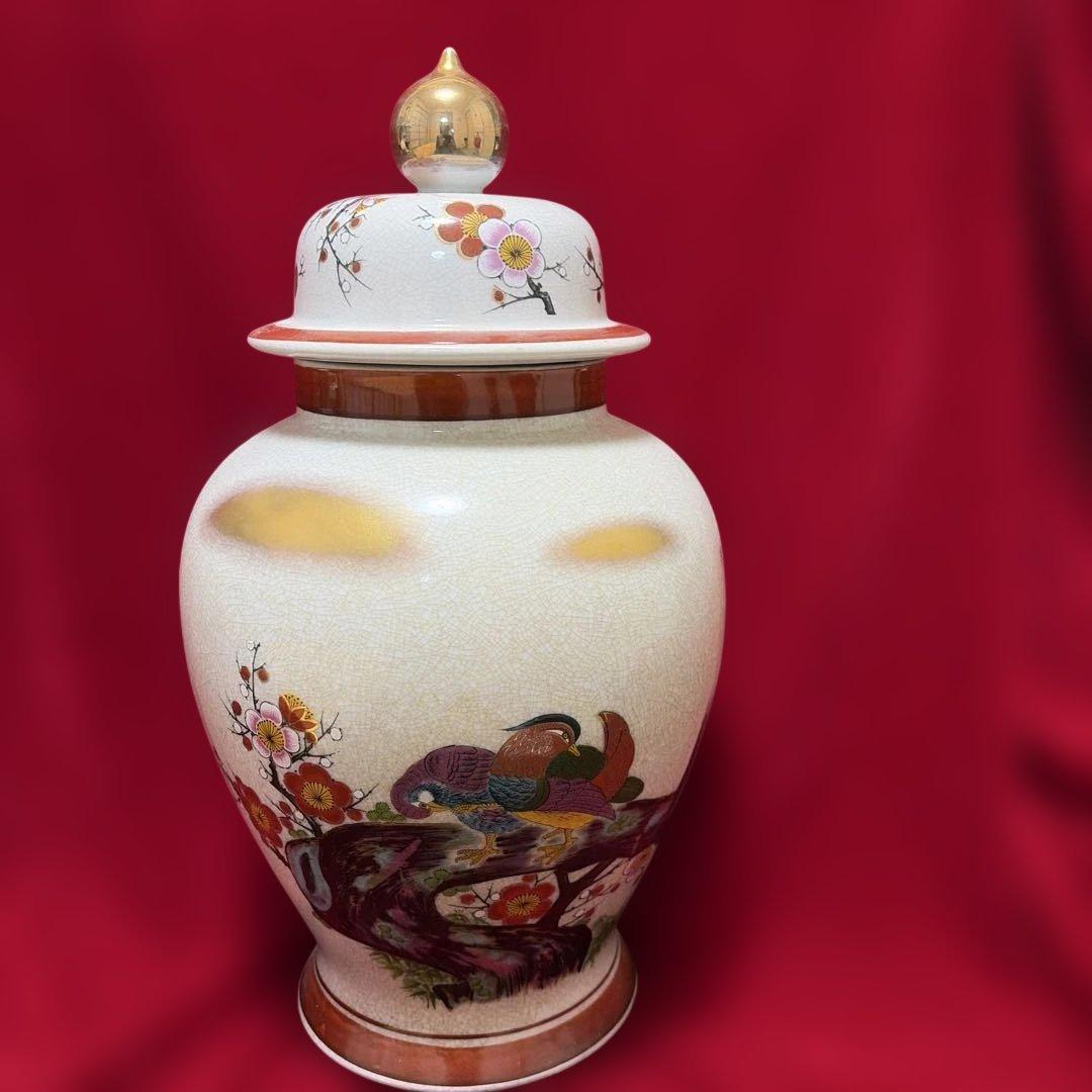 希少品骨董薩摩焼 壺 沈香壺 花瓶 金彩 芸術品 壺花瓶 蓋付き高さ410mm