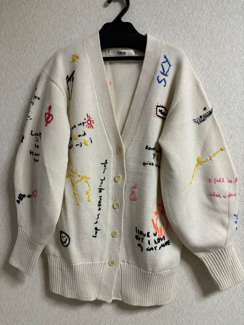 FURFUR メッセージ刺繍カーディガン IVY