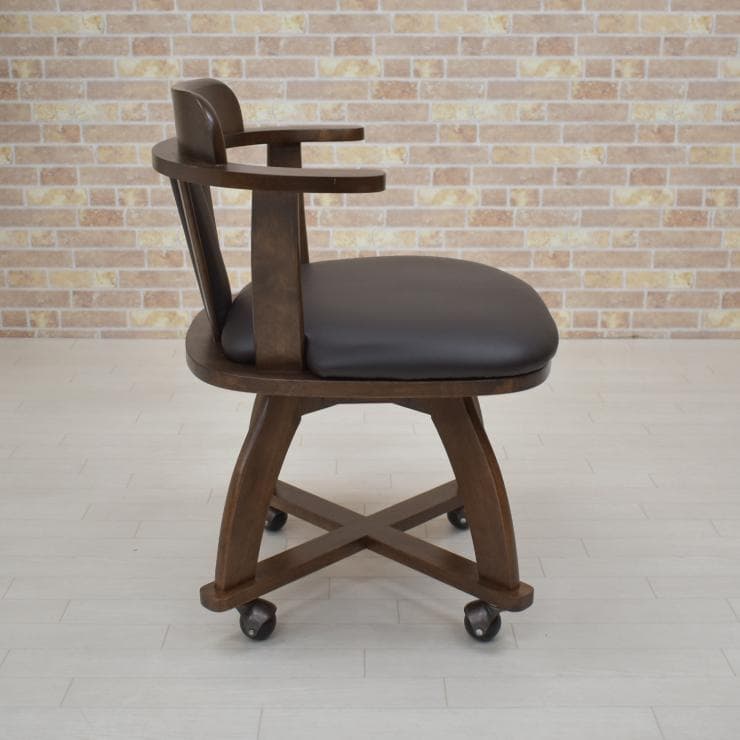 TR DC SC　6脚　回転式ダイニングチェア　肘付　アーム　キャスターブラウン