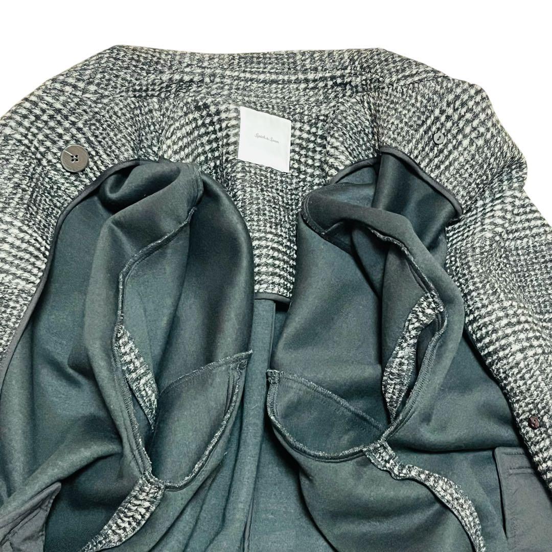 美品 24AW Spick & Span Wスライバーチェックハーフコート　黒