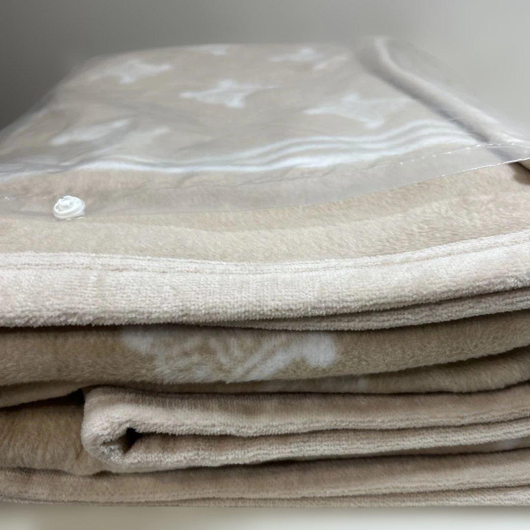 CELINE＊セリーヌ・綿毛布・マカダム・ベージュ×ホワイト・シングルサイズ