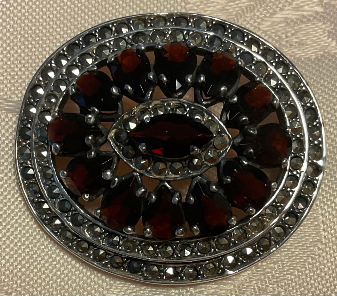 お値下げDynasty ヴィンテージ ガーネット シルバーブローチ
