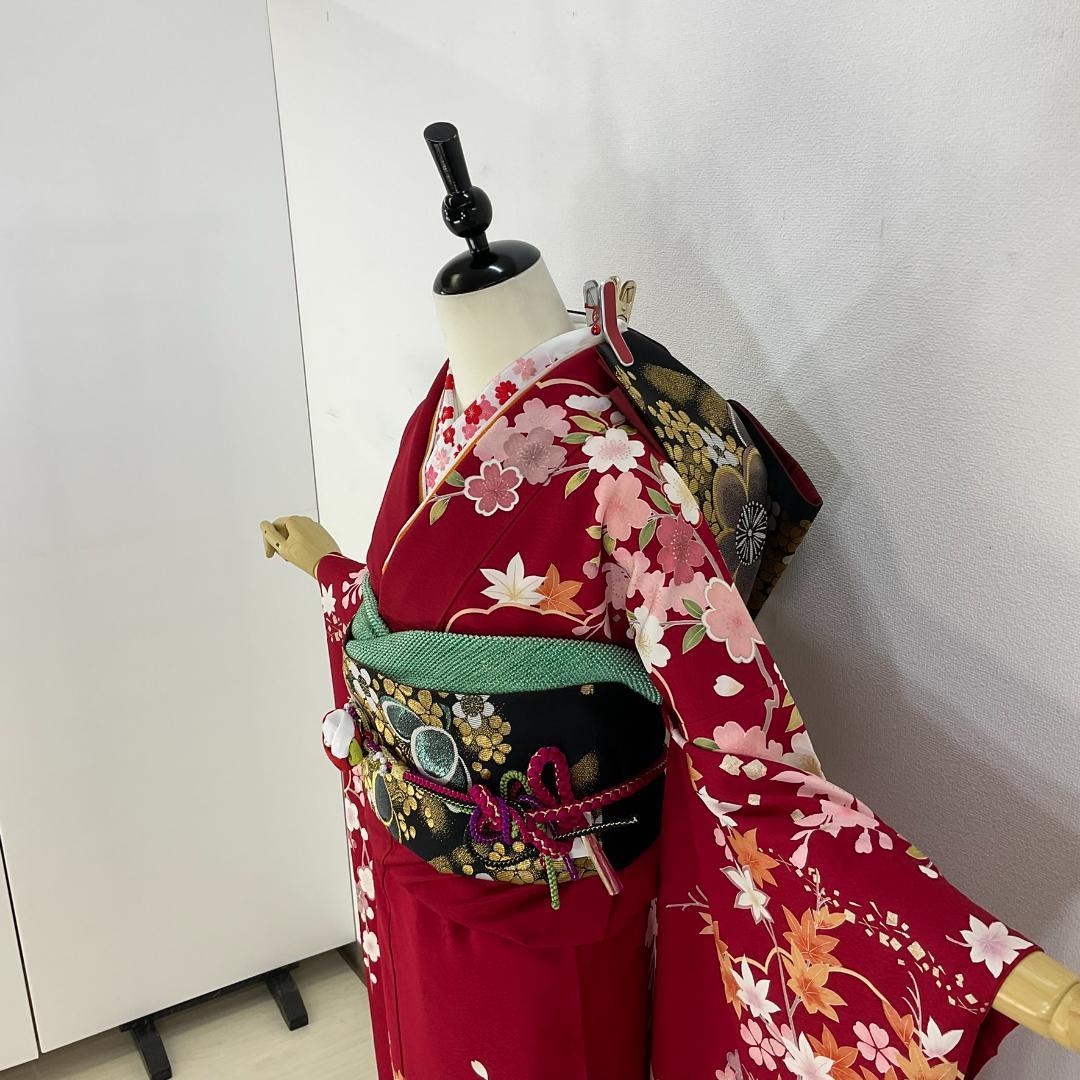 正絹お振袖　S～Mサイズ　赤 正絹　美品