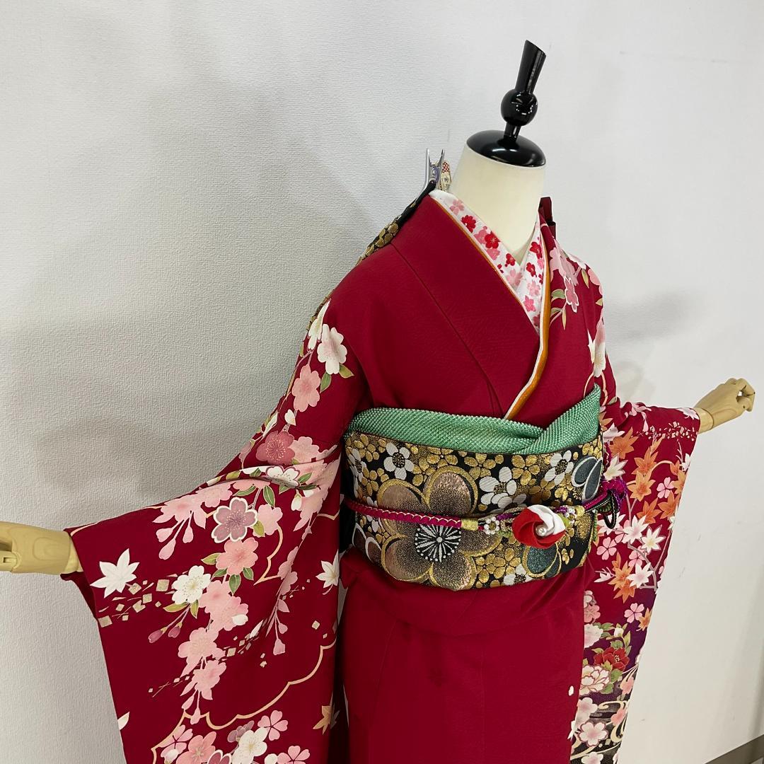 正絹お振袖　S～Mサイズ　赤 正絹　美品