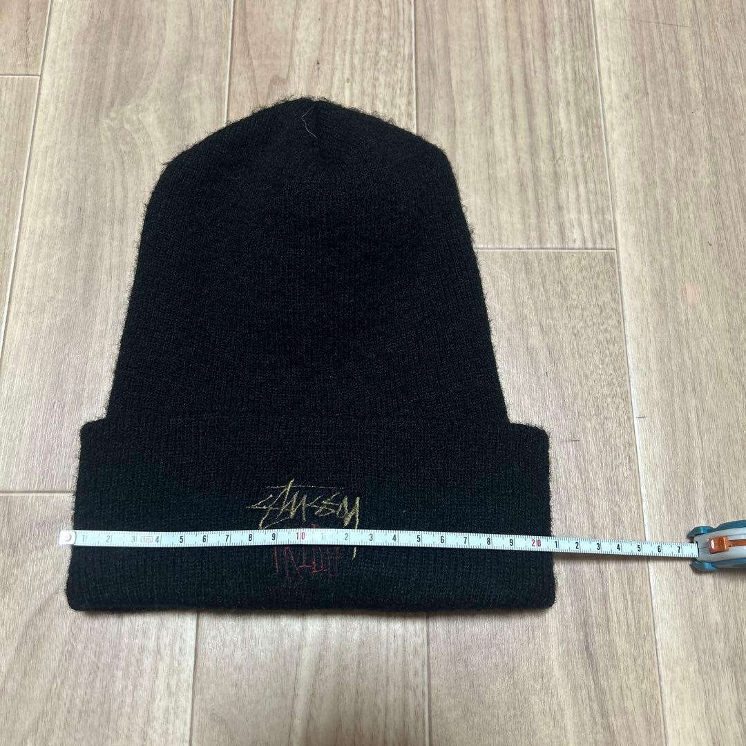 80s old stussy ステューシー　ビーニー　ニット帽　刺繍ロゴ　黒