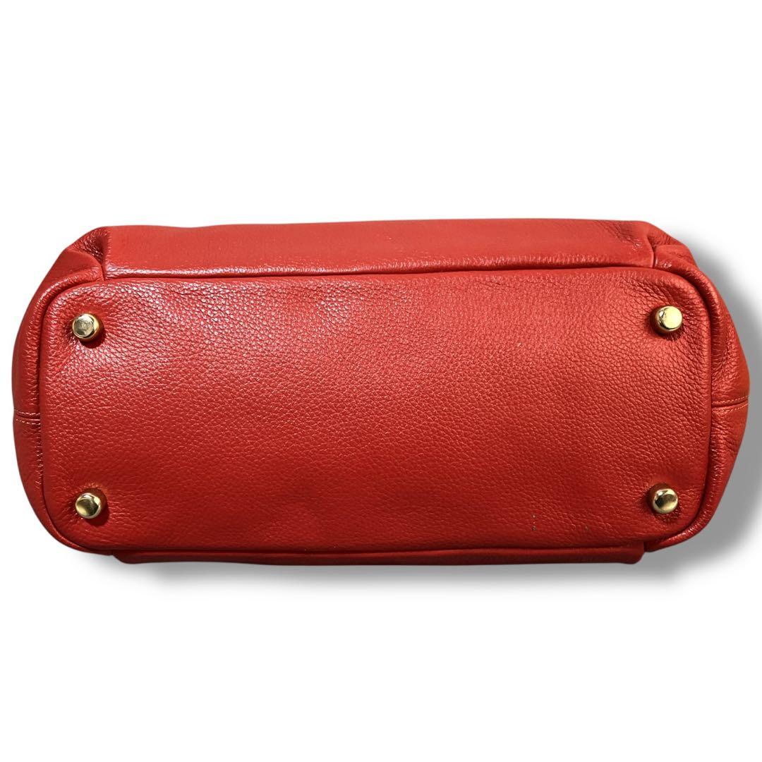 コーチ 良品 2way 斜め掛け可 馬車金具 シボレザー ハンドバッグ レッド系