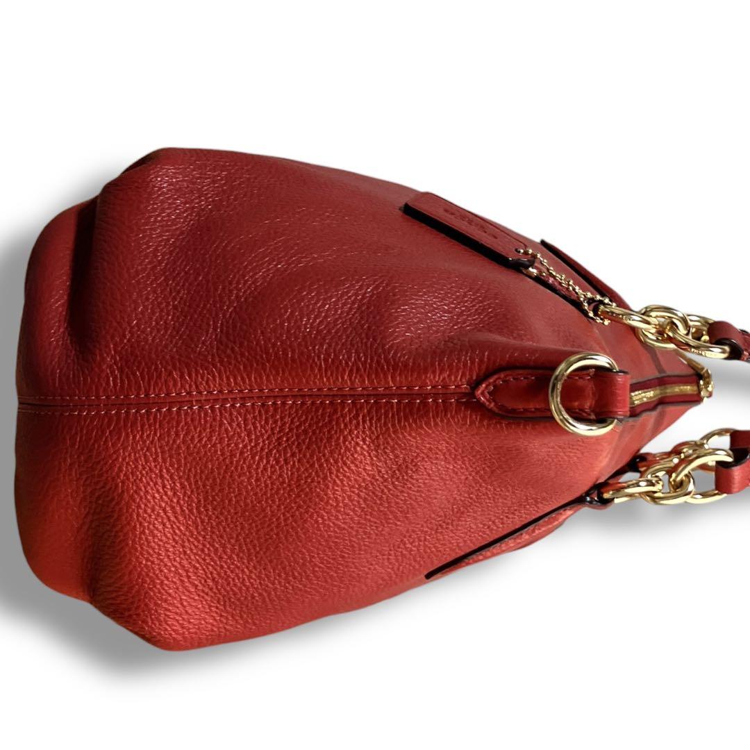 コーチ 良品 2way 斜め掛け可 馬車金具 シボレザー ハンドバッグ レッド系