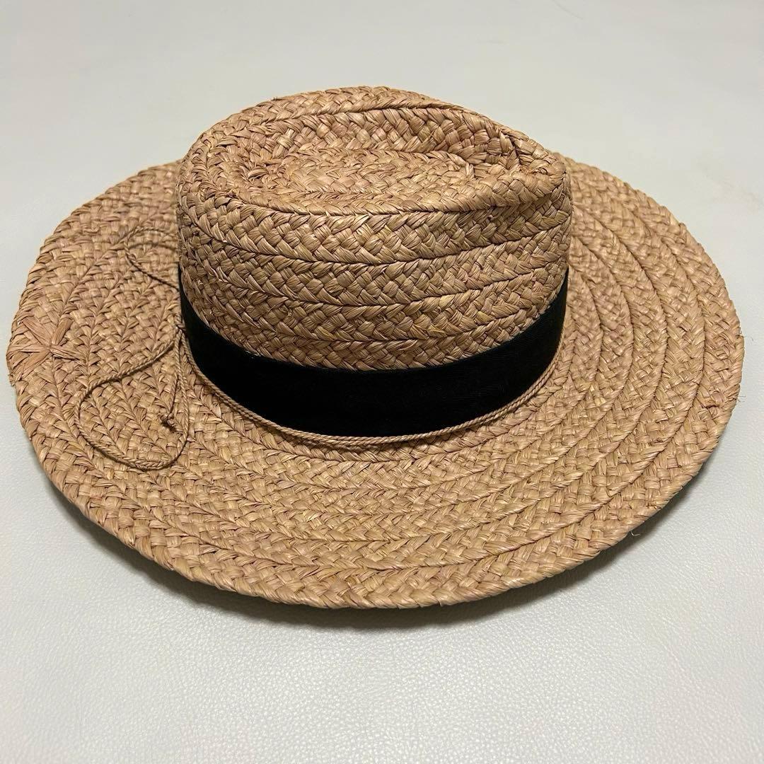 ヘレンカミンスキー 麦わら帽子 ハット 黒リボン 中折れ 中折れ リーフ金具