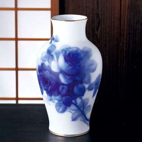 大倉陶園★『ブルーローズ』36cm 花生★フラワーベース★未使用に近い
